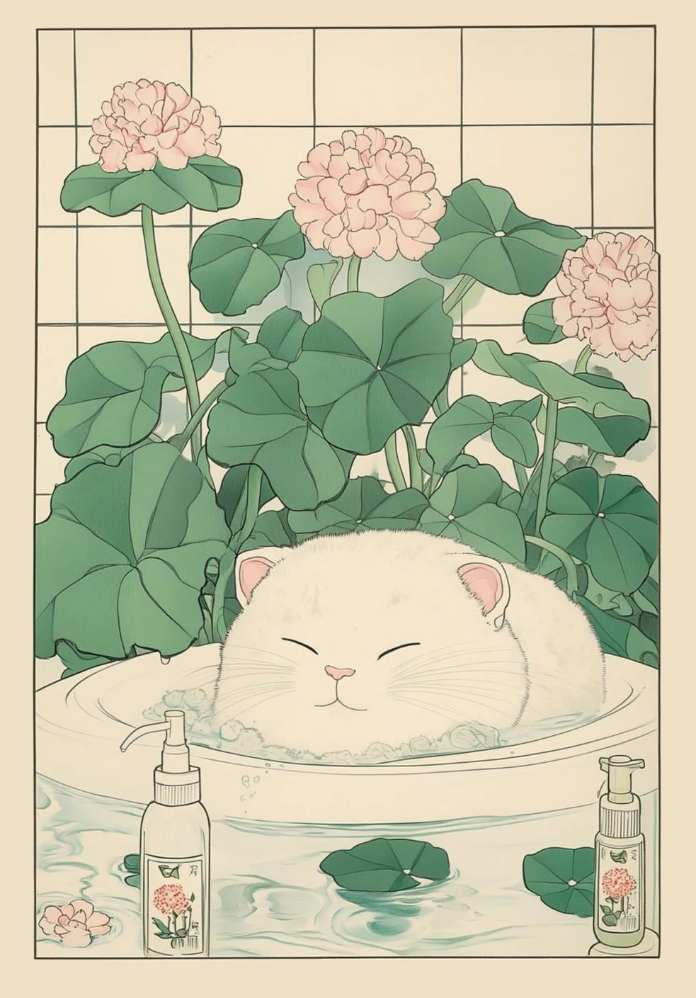 Plakat na płótnie kot tabby w wannie - retro Fioletowy