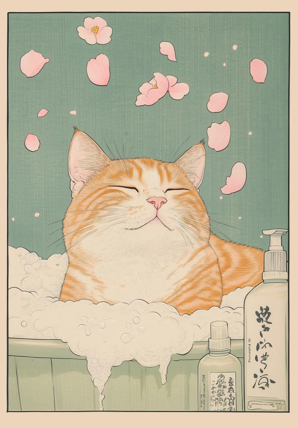 Plakat na płótnie kot tabby w wannie - retro Granatowy