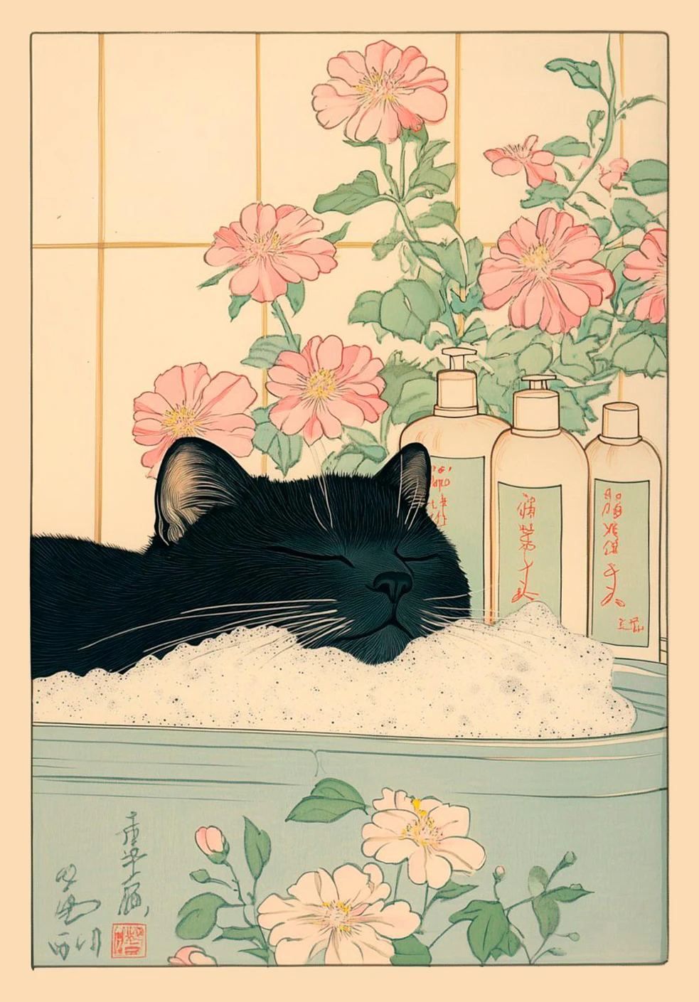 Plakat na płótnie kot tabby w wannie - retro Jasnozielony