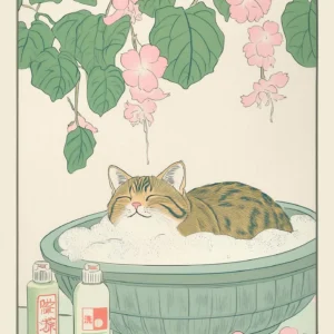 Plakat na płótnie kot tabby w wannie - retro żółty