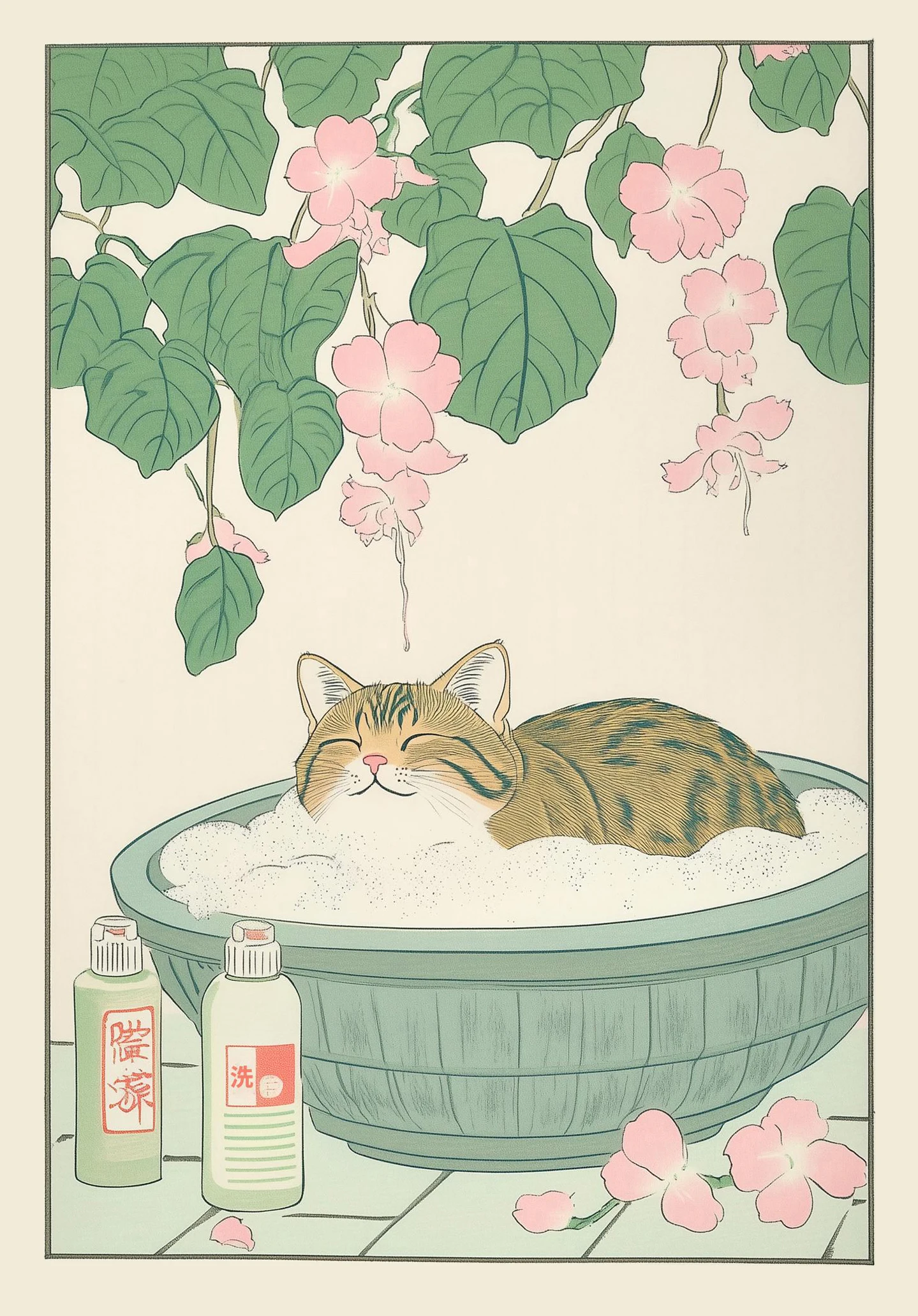 Plakat na płótnie kot tabby w wannie - retro żółty