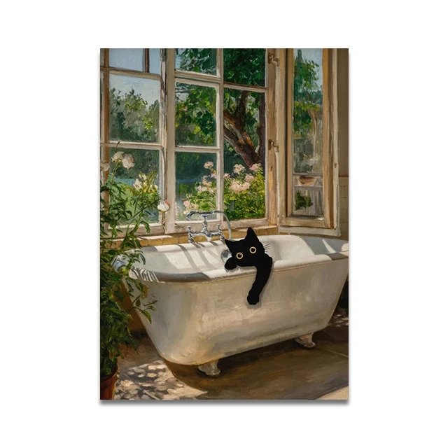 Plakat na płótnie śmieszny kot czytający na toalecie Granatowy