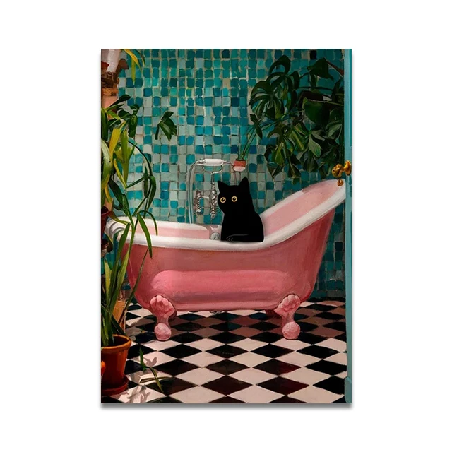 Plakat na płótnie śmieszny kot czytający na toalecie Jasnożółty