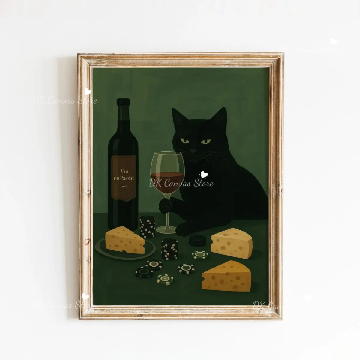 Plakat na płótnie z zabawnym czarnym kotem vintage do salonu Jasnozielony