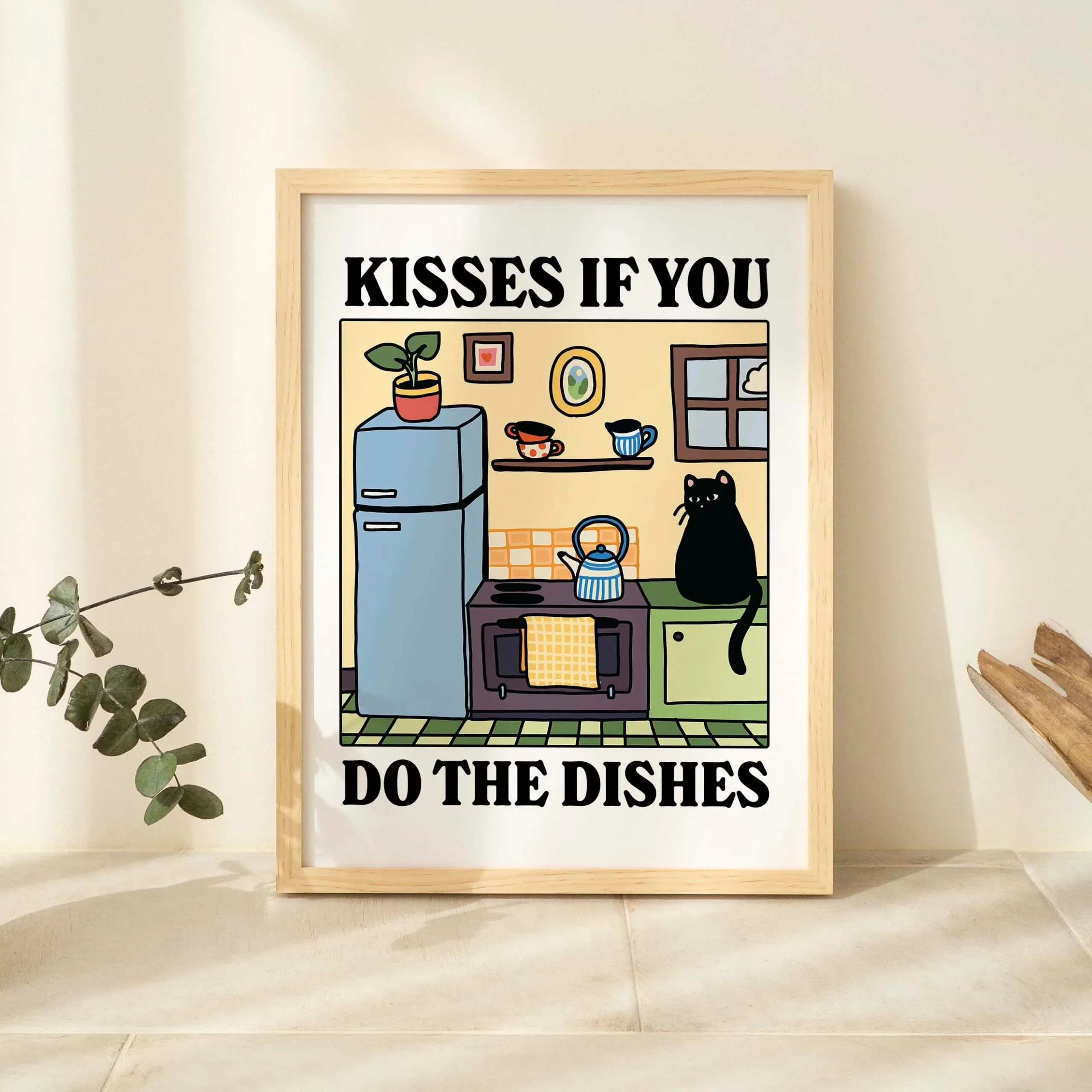 Plakat retro kot pijący espresso do kuchni i kawiarni Czarny