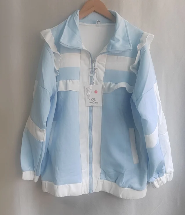 Płaszcz damski Lolita z falbanami i patchworkiem – oversized Y2K styl Beżowy