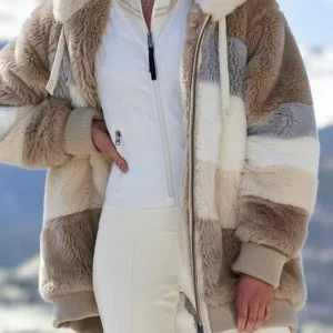Płaszcz damski plus size z miękkiego sztucznego futra teddy Khaki
