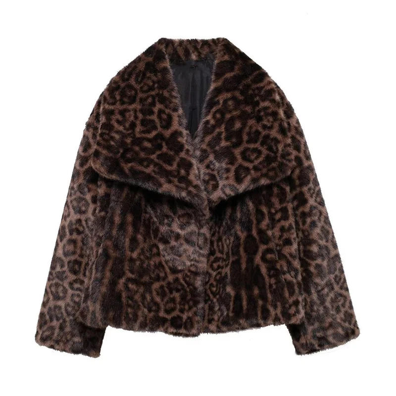 Płaszcz ze sztucznego futra damski puszysty Leopard