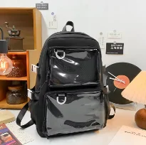 Plecak itabag kawaii z przezroczystym okienkiem na przypinki Czarny