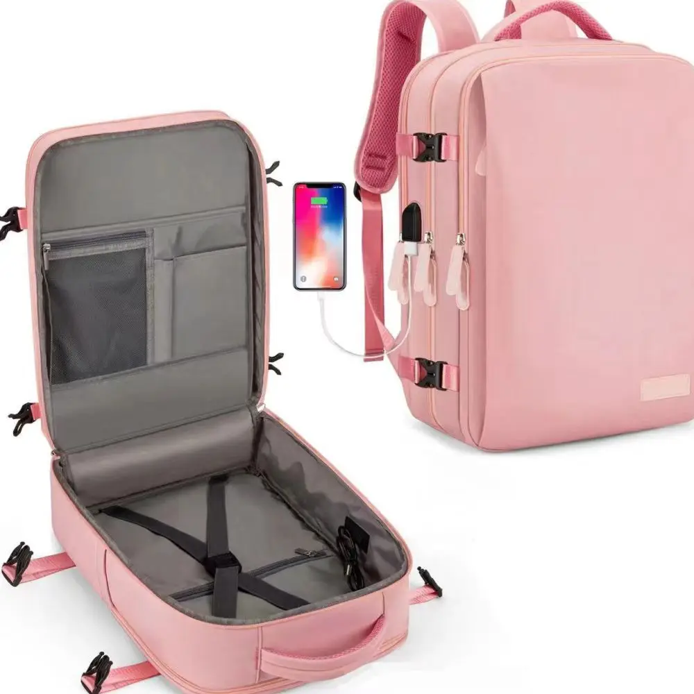 Plecak podróżny kabinowy 40x20x30 z portem USB Różowy