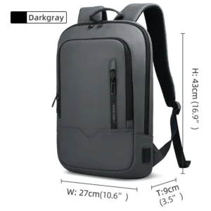 Plecak męski biznesowy z USB na laptopa 14-17 cali Szary