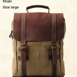 Plecak męski z płótna canvas ze skórzaną klapą na laptopa Khaki