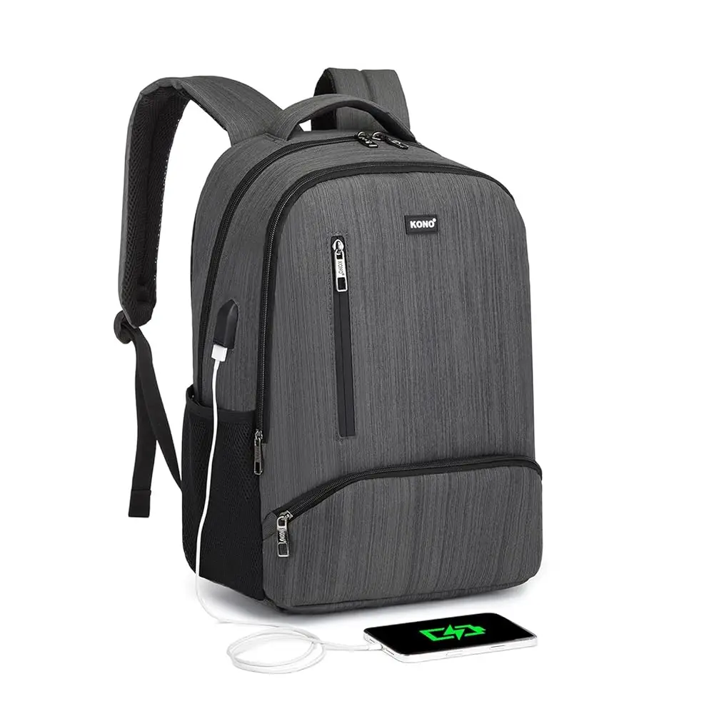 Plecak na laptopa z portem USB i wodoodporną tkaniną Szary