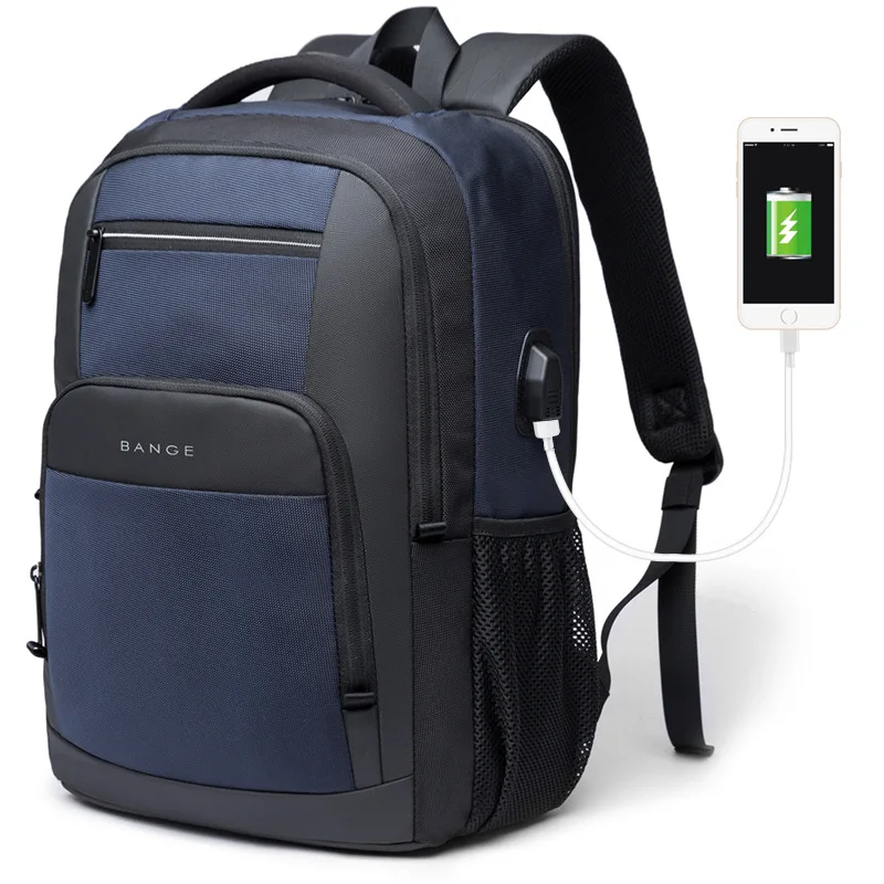 Plecak podróżny BANGE z portem USB na laptopa 15,6" Niebieski