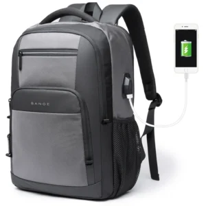 Plecak podróżny BANGE z portem USB na laptopa 15,6" Szary