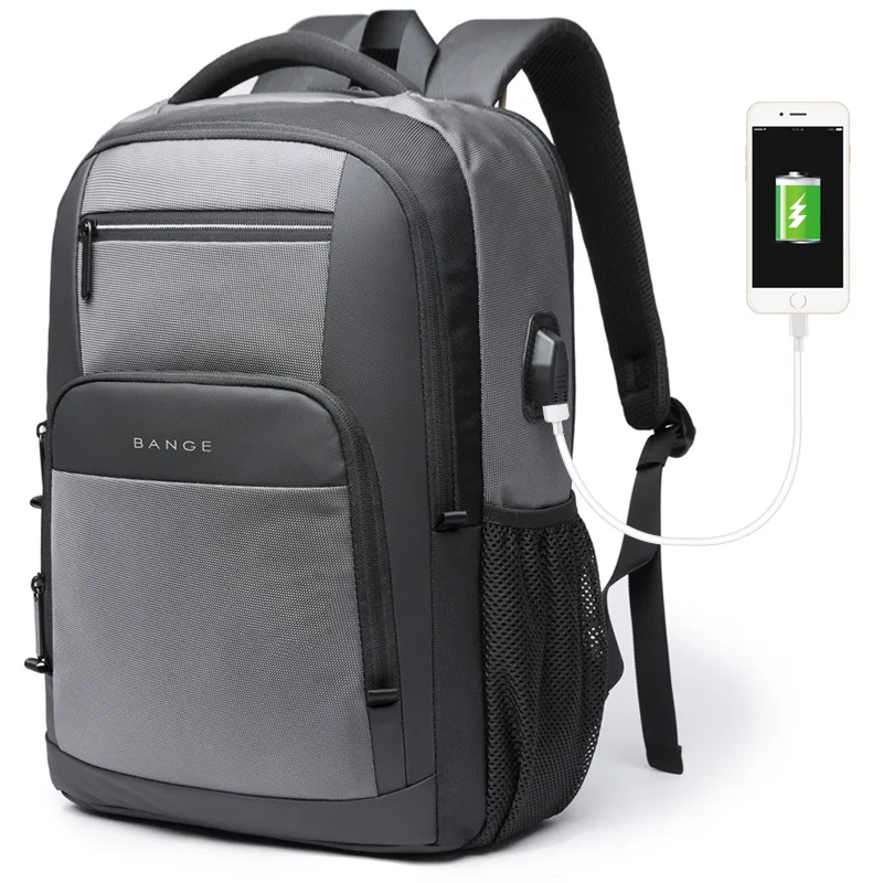 Plecak podróżny BANGE z portem USB na laptopa 15,6" Szary