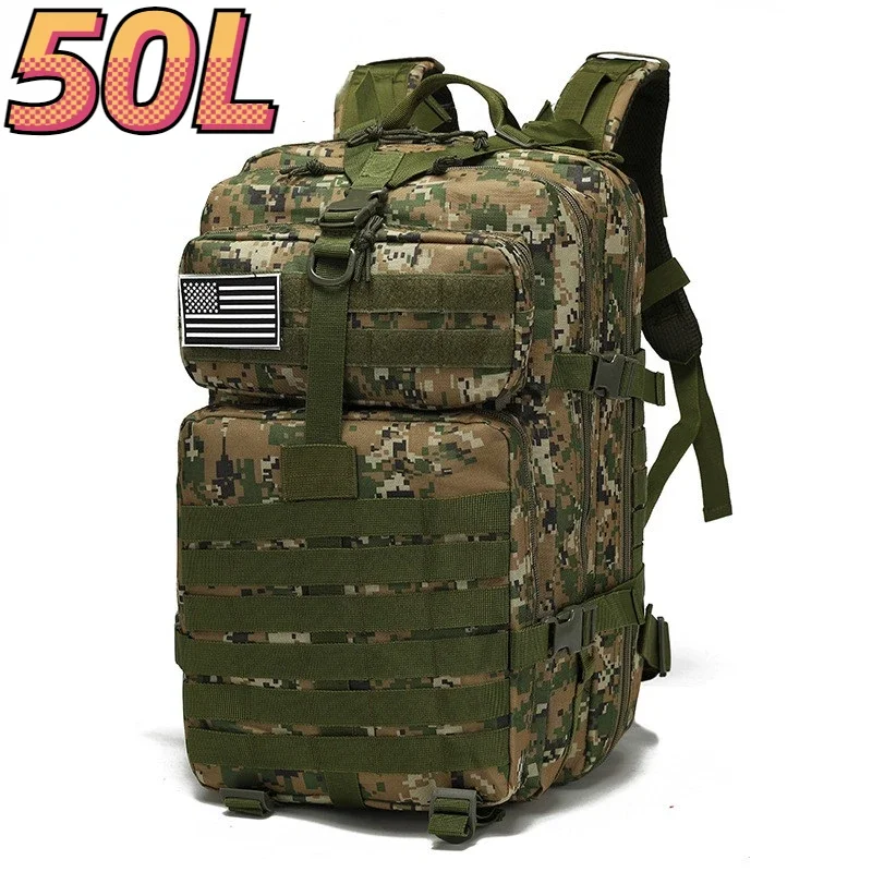 Plecak taktyczny wodoodporny 30L/50L z systemem MOLLE Kamuflaż zielony (50l)