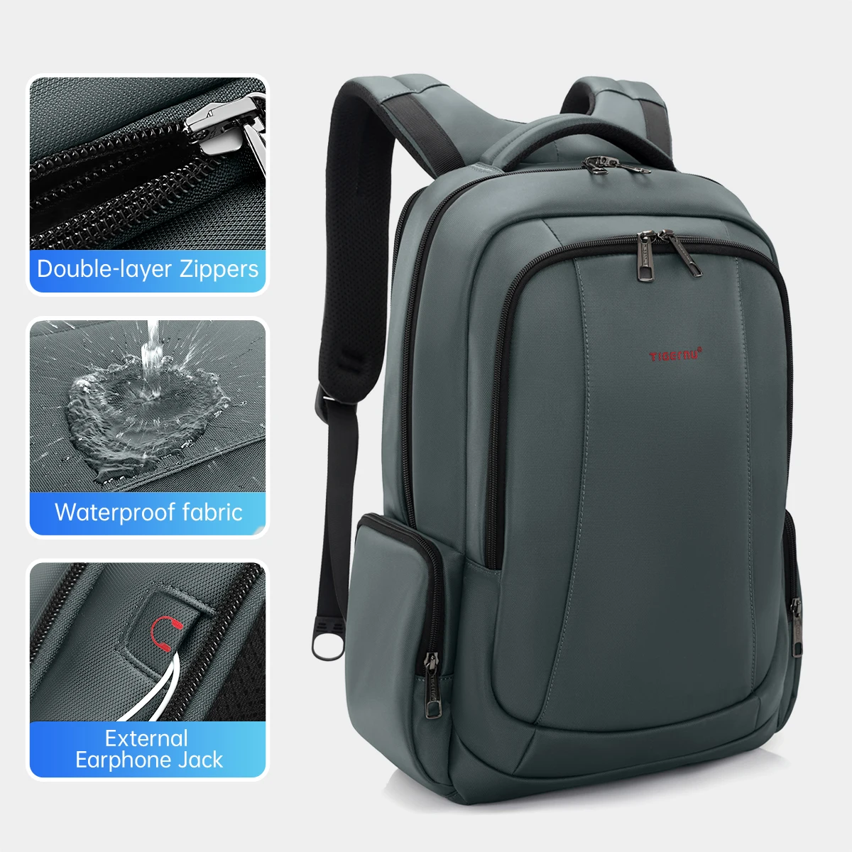 Plecak Tigernu na laptopa 15,6 i 17,3 cala z USB Cyan 15.6inch