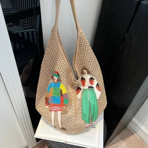 Pleciona torba siatka na ramię na plażę Khakiren