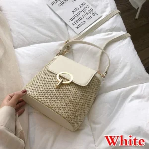 Pleciona torebka damska wiaderko crossbody na lato Biały