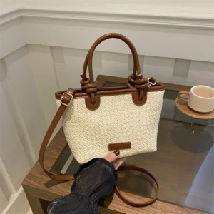 Pleciona torebka ze słomki na lato crossbody Beżowy