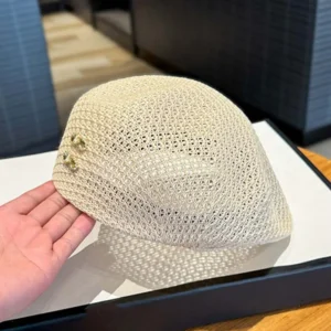 Pleciony beret przeciwsłoneczny w stylu koreańskim Beżowy