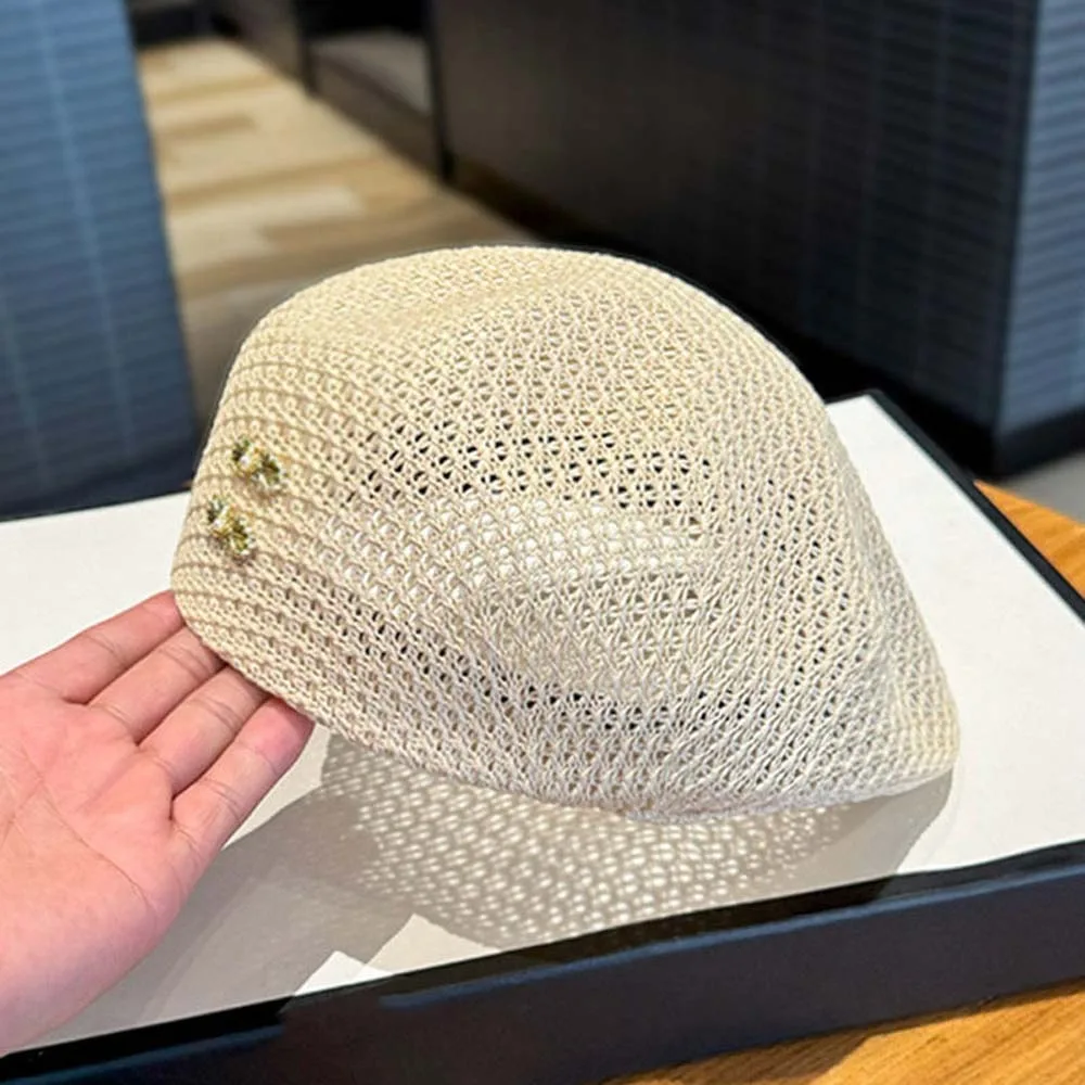 Pleciony beret przeciwsłoneczny w stylu koreańskim Beżowy
