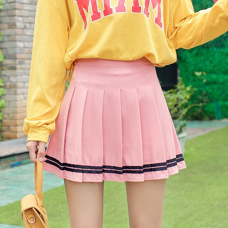 Plisowana spódniczka mini w paski w stylu preppy Różowy