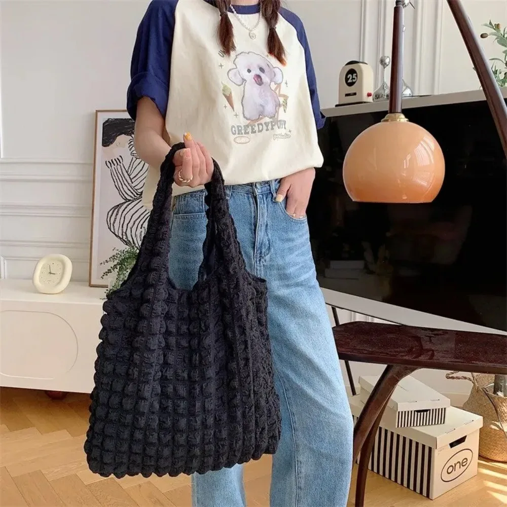 Plisowana torba damska na ramię typu shopper Czarny