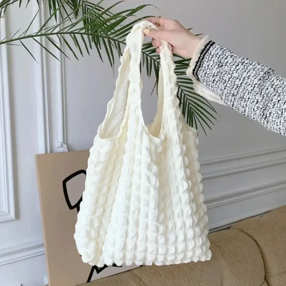 Plisowana torba damska na ramię typu shopper Biały