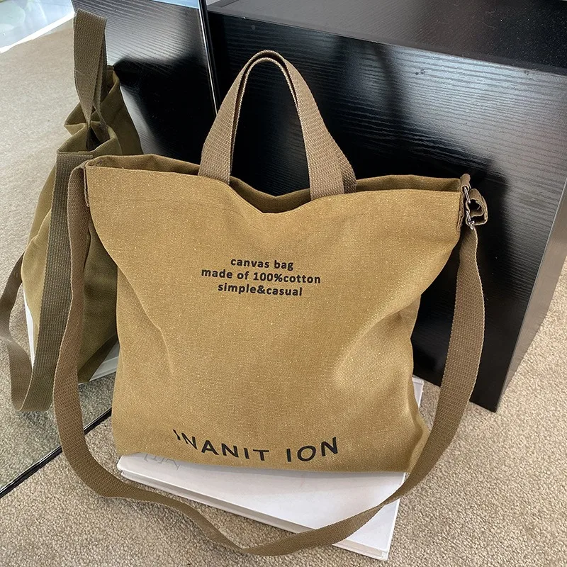 Płócienna torba listonoszka w stylu japońskim - duża torba na ramię unisex Khaki