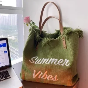 Płócienna torba plażowa shopper na ramię XL Zielony