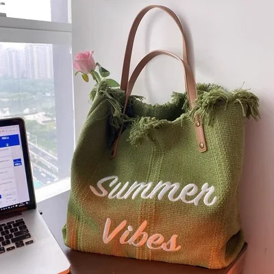 Płócienna torba plażowa shopper na ramię XL Zielony
