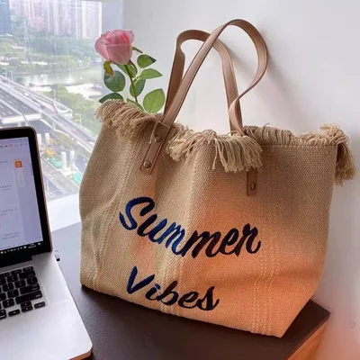 Płócienna torba plażowa shopper na ramię XL Khaki