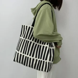Płócienna torba shopper damska bawełniana na zakupy Line double sided