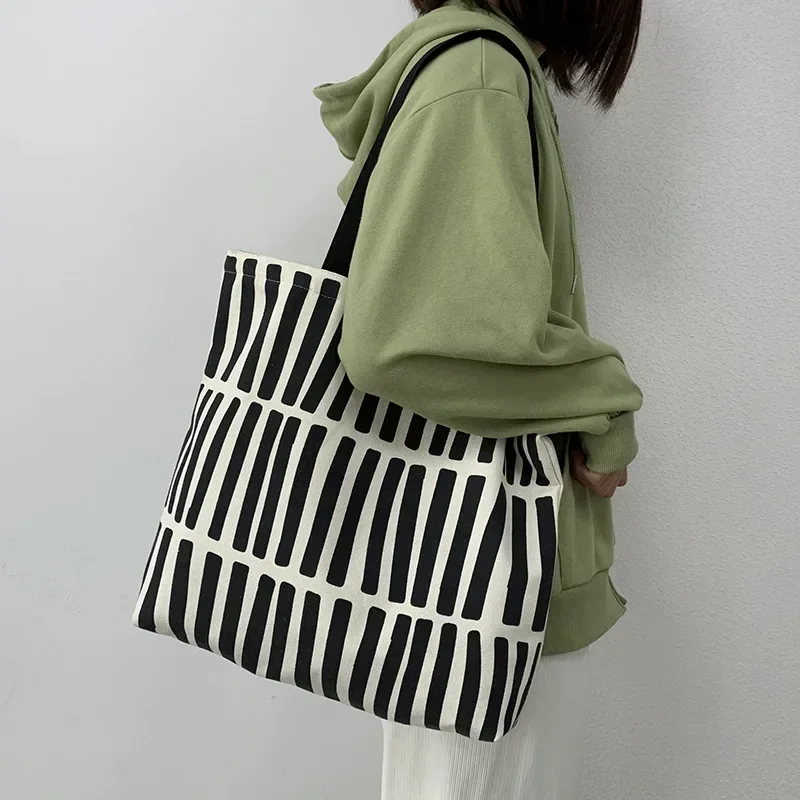 Płócienna torba shopper damska bawełniana na zakupy Line double sided