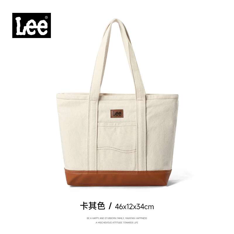 Płócienna torba shopper LEE z elementami skóry Khaki