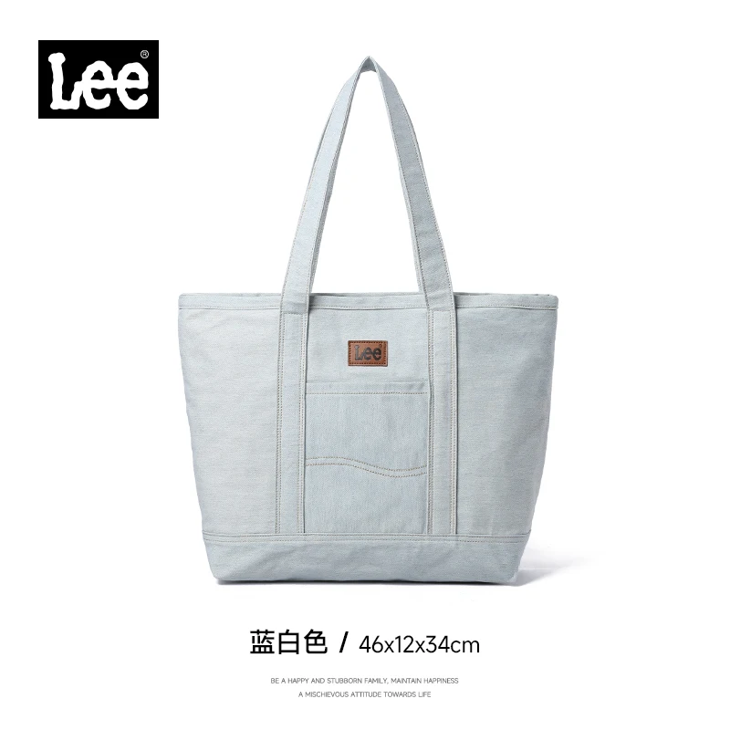 Płócienna torba shopper LEE z elementami skóry Biały