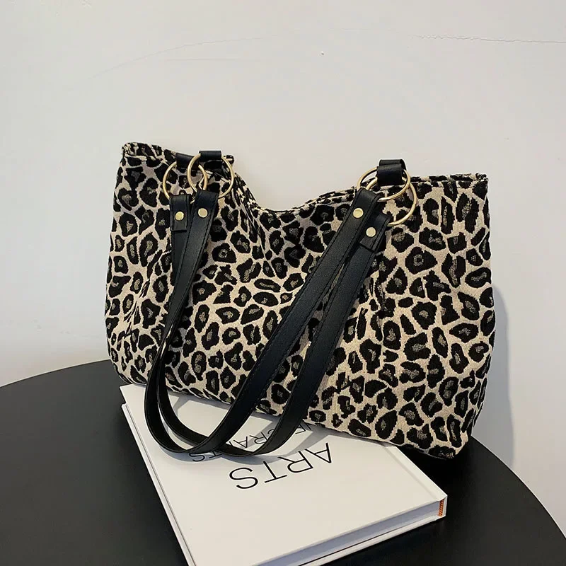 Płócienna torba shopper w panterkę – pojemna torba na zakupy Brązowy