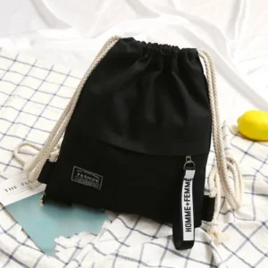 Płócienny plecak ze sznurkiem na ramię unisex do szkoły i podróży Czarny