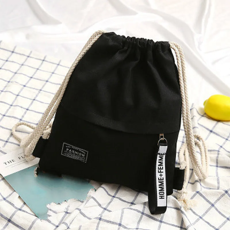 Płócienny plecak ze sznurkiem na ramię unisex do szkoły i podróży Czarny