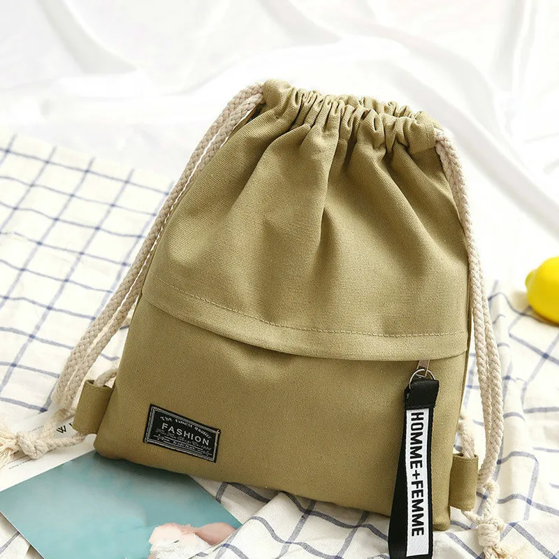 Płócienny plecak ze sznurkiem na ramię unisex do szkoły i podróży Khaki