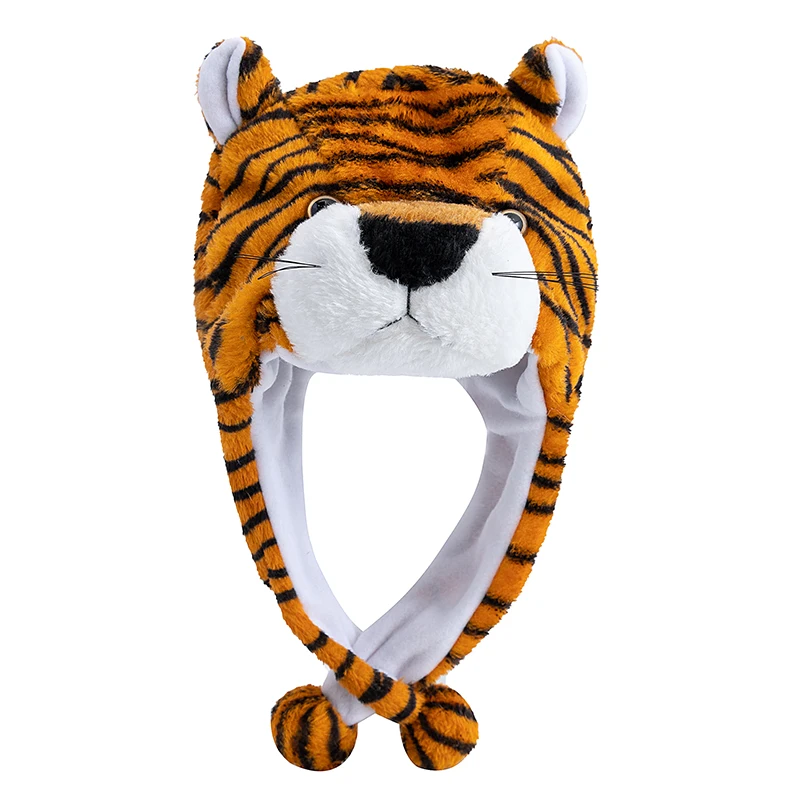 Pluszowa czapka zimowa 3D ze zwierzątkami - unisex Kawa tiger bright