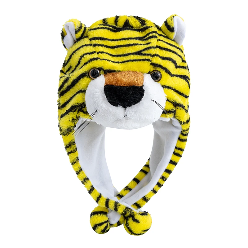 Pluszowa czapka zimowa 3D ze zwierzątkami - unisex żółty tygrys