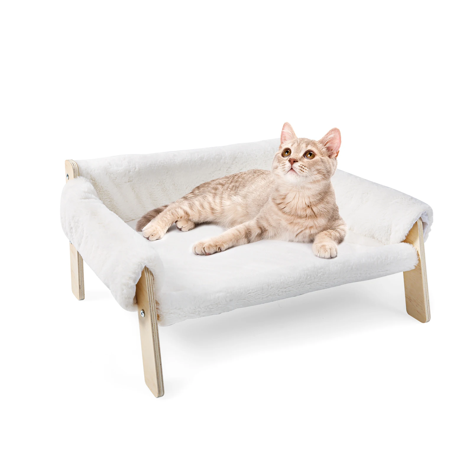 Pluszowa sofa dla kota na drewnianych nóżkach Biały