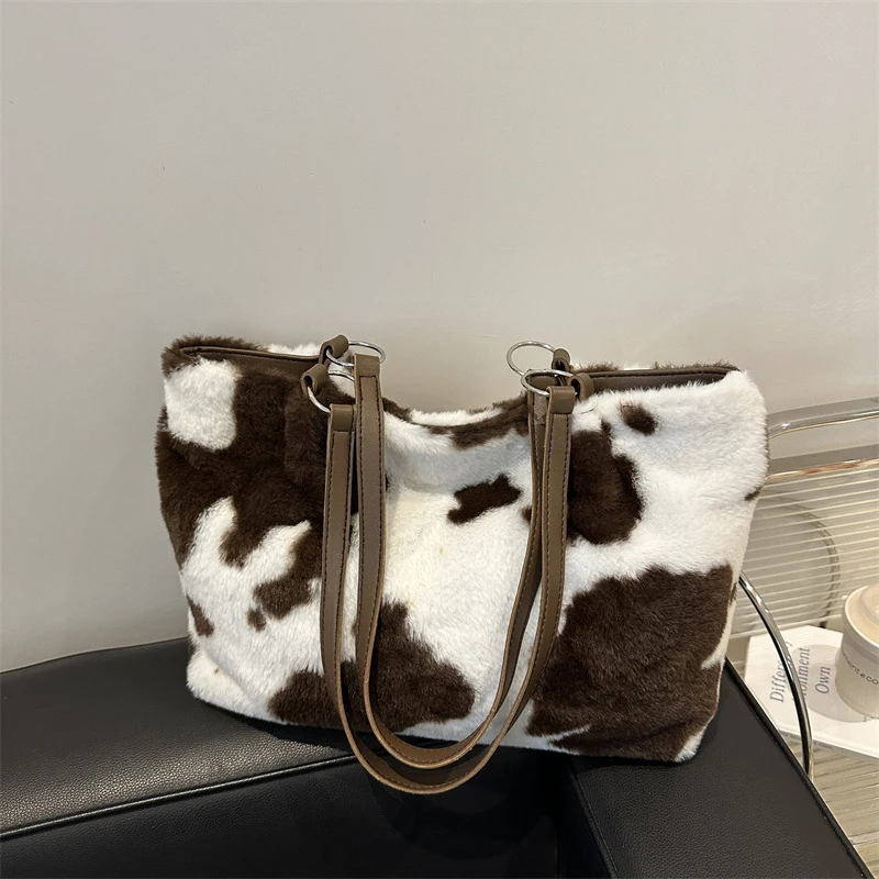 Pluszowa torba shopper z wzorem krowy Kawa