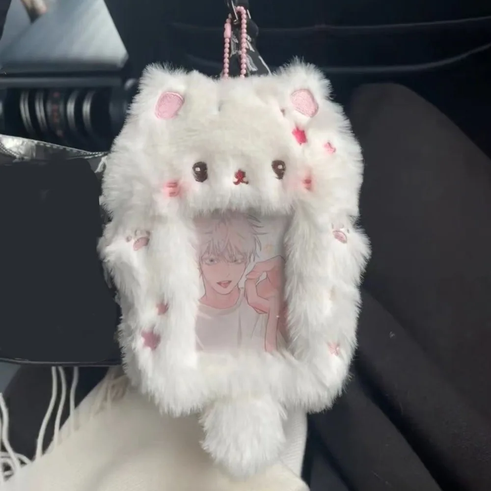 Pluszowe etui na karty z uszami królika i pieska Błękitny