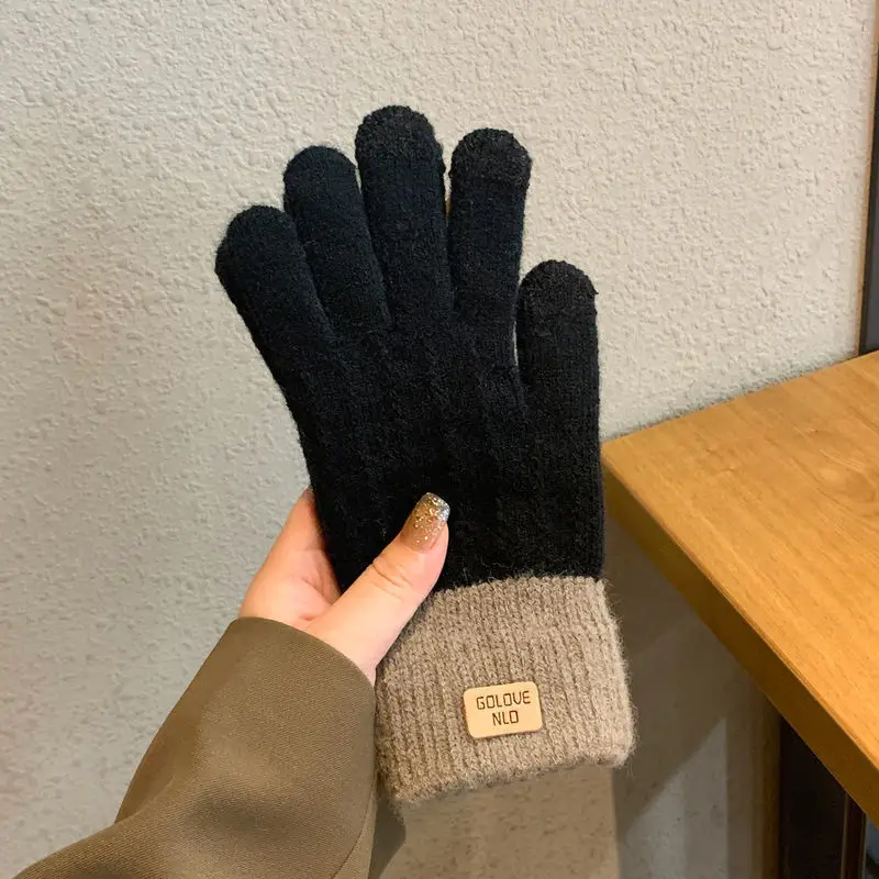 Pluszowe ciepłe rękawiczki z dzianiny z ekranem dotykowym unisex Czarny