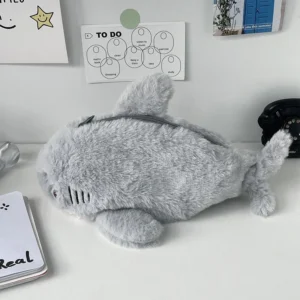 Pluszowy piórnik rekin ocean duża pojemność szkolny Biały