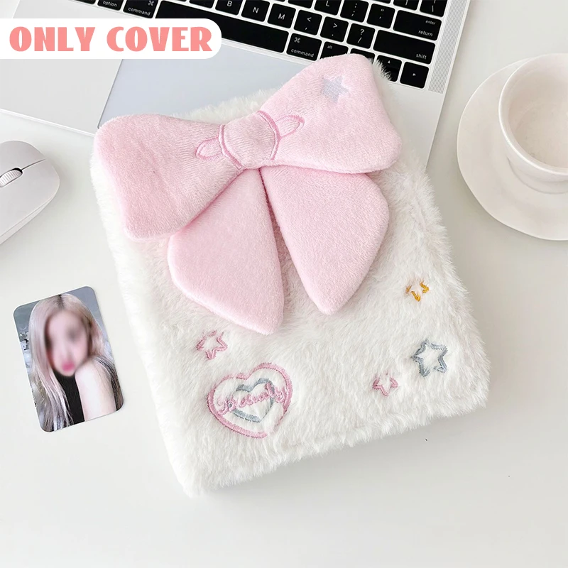 Pluszowy segregator na fotokarty A6 z kokardką 3D, album Kpop Biały